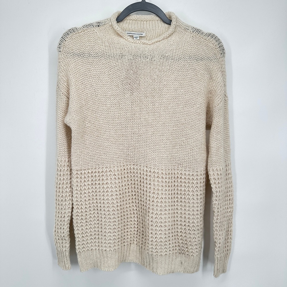 American Eagle Outfitters Women's Cream Knit Pullover Sweater XS‎ Cotton Blend